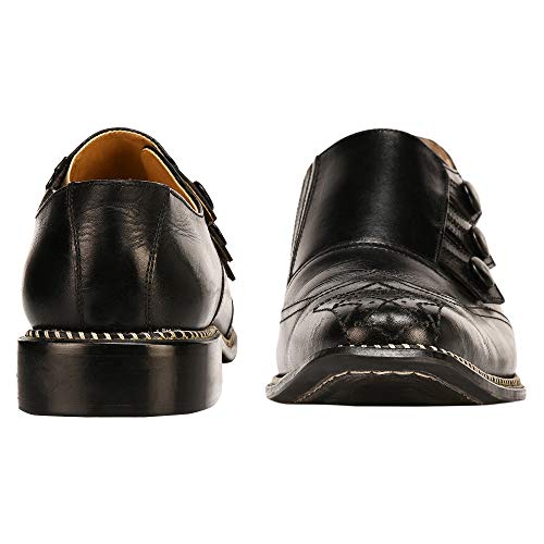 Libertyzeno Mens Wingtip Genuine Leather Button Monkstrap Dress Shoes 907 Black 10.5 #TOP3