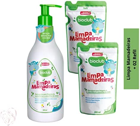 Detergente Limpa Mamadeiras + 2 Refil BioClub 500ml Natural