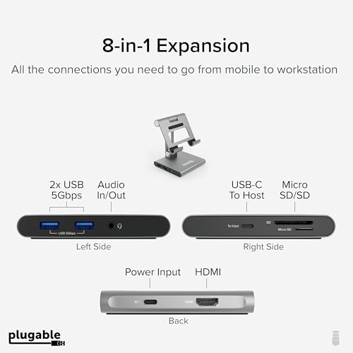 Plugable 8-in-1 USB C Hub for iPad with Stand, 100W Pass-Through Charging, USB C Docking Station for iPad, 1x HDMI, 2X USB, Audio, SD, Driverless, Compatible with Windows, iPadOS, Phones, Tablets by Plugable - Image 3