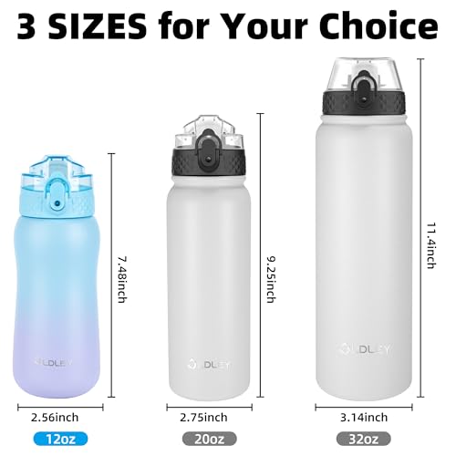 Oldley Insulated Water Bottle 12oz Kids Water Bottles with Straw, Stainless Steel Water Bottle with 2 Lids,Double Wall Vacuum Bottle, Leak-Proof Sport Bottles for School Travel, Ombre Blue-Purple by OLDLEY - Used condition - Image 5