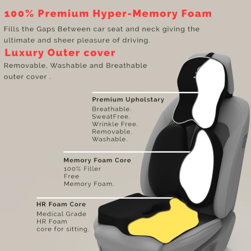 Image of MRRON Memory Foam Posture Corrector Car Seat Cushions Combo | Orthopedic Backrest, Coccyx Cushion & Neckrest | Ergonomic Lumbar Comfort Seat Cushion | (Black, Backpro)