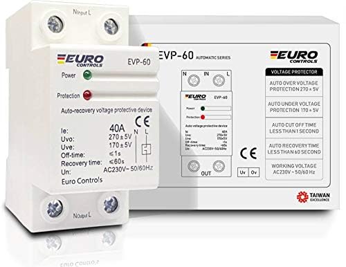 See full amazon price history chart for EuroControls Euro EVP60 Voltage Protector Over/Under with Auto Recovery Switch - Taiwanese Excellence - Din Rail Mount - Single phase - Preset Over Voltage >270v Ac Under Voltage <170v Ac - 40A EuroControls Euro EVP60 Voltage Protector Over/Under with Auto Recovery Switch - Taiwanese Excellence - Din Rail Mount - Single phase - Preset Over Voltage >270v Ac Under Voltage <170v Ac - 40A (B0DHW36LTC) Amazon Price History, Amazon Price Tracker