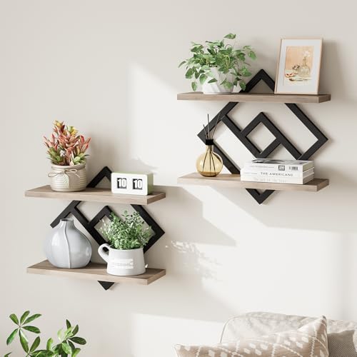 ELYKEN Floating Shelves for Wall, Set of 2 Hanging Shelves, Greige