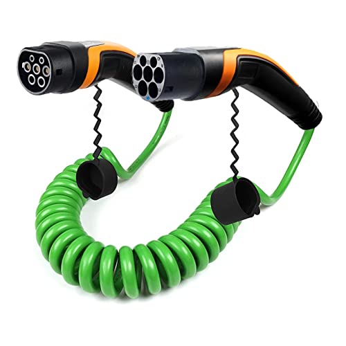 LXSWY elektroauto ladekabel Aufgewickeltes grünes Spiral-Schnellladekabel for Elektrofahrzeuge 32 A 5 Meter 9 Meter 7,2 kW J1772 Typ 1 bis Typ 2 IEC62196-2 (Color : Custom Made)