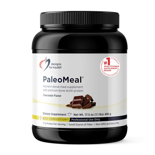 Designs for Health Pure PaleoMeal - Bone Broth Protein Powder with 17g Protein, Meal Replacement Shake Dietary Supplement with Active Folate + Chelated Minerals, Chocolate (15 Servings / 510g)