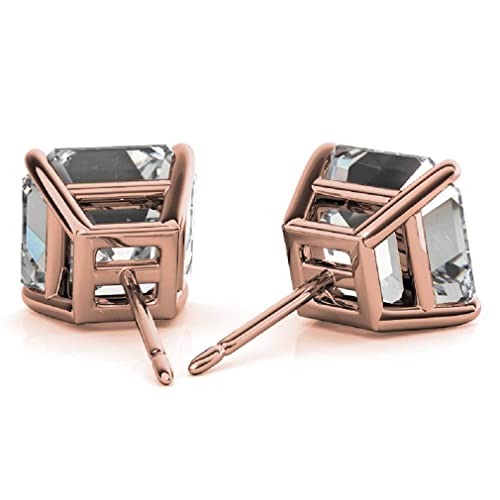 Handmade 10K 14K 18K Solid Rose Gold Earring, 4 Tcw Asscher Cut Moissanite Diamond Stud Earring, Solitaire Anniversary Earring For Women, Engagement/Birthday Gifts, Push/Screw Back #TOP3