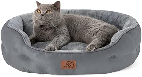 Bedsure Large Cat Bed Washable - Pink Cat Bed for Indoor Cats and Kitten, Small Cat Bed Sofa with Slip-Resistant Bottom for Puppy Dogs, Gift For Small Pets and Cat, Round, 51x48x15cm