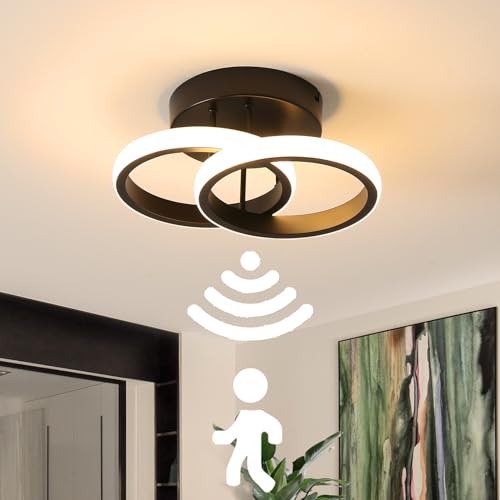 EIDEARAY LED Motion Sensor Ceiling Light Indoor, 18W Warm White 3000K Ceiling Light, 24 * 16 * 12.5CM Sensor Light,Suitable for Garages, Hallway, Aisle, Porch, Corridor，Entrance，Lof (Black)