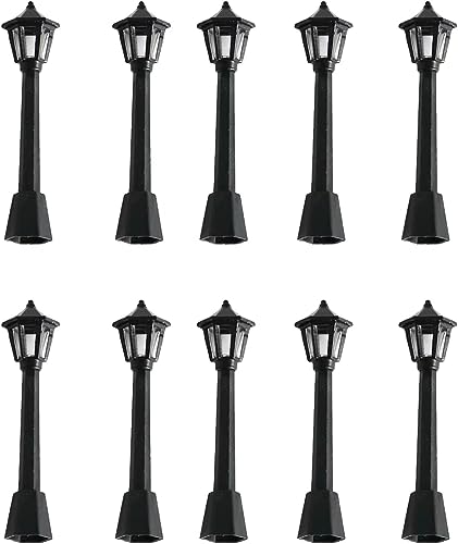 ZLmoue Mini Miniature Street Light Model Railway Train Post Lamps Black Lamp Outdoor Pathway Lantern Post for Dollhouse Decoration Micro Landscape Fairy Garden Lighting Accessories Black 10Pcs