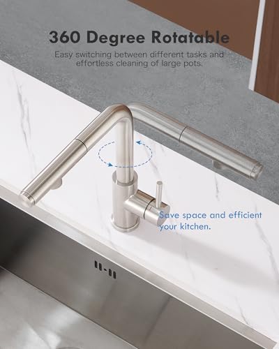 Aktines 3 Wege Küchenarmatur mit 3-Funktion-Brause ausziehbar, Spültischarmatur Spülenarmatur Armatur Wasserhahn Küche für Wasserfilter Osmoseanlagen Edelstahl gebürstet 110236