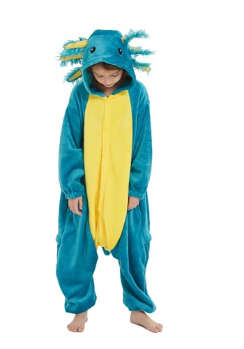 ATOZ Onesie for Kids, Animal Pajamas Halloween Cosplay Costume for Girls Boys, Axolotl 10-11Y
