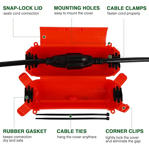Image of Flemoon 3 Pack Outdoor Extension Cord Waterproof Cover, for Outlet | Small Electrical Connection Box for Straight Plug, Socket, Halloween, Christmas Holiday Decoration String Light, Red
