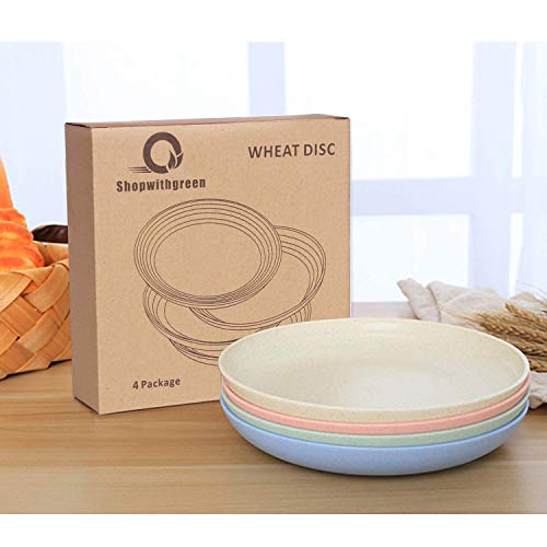 Shopwithgreen Lightweight Wheat Straw Plates - 4 Pack 7.8'' Unbreakable Dinner Plates, Dishwasher & Microwave Safe, BPA free, for Kids,Children,Toddler & Adult
