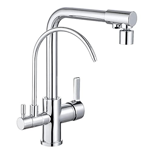 Grifo de Fregadero 4 en 1 Grifo de Cocina Osmosis Latón Agua Potable Agua fría y Caliente Rotación Grifos de Fregadero de Cocina Cromo