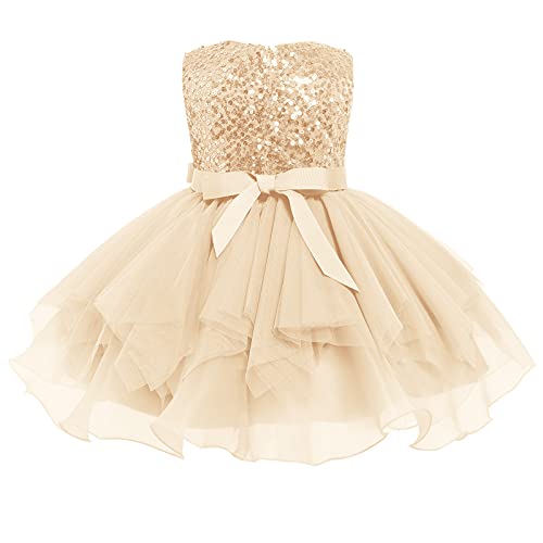 Flower Girl Sequins Tutu Dress For Kids Baby Christening Baptism Communion Birthday Party Formal Dress Toddler Princess Pageant Wedding Bridesmaid Dance Glitter Organza Tulle Gown Apricot 2-3 Years #TOP1