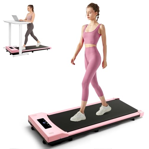 Motorised Treadmill, Under Desk Treadmill Portable Walking Running Pad Flat Slim Machine with LCD Display for Home Office Gym Use (Pink)