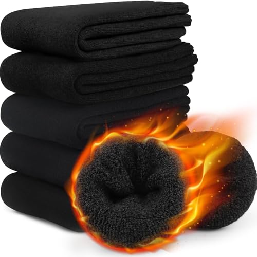 Listado de Ropa de Deportes de invierno para Hombre los mejores 5. 41 Calcetines termicos mujer y hombre invierno, 5 Pares Calcetines de lana espesar, calcetines ropa deportivos algodon (MX/US, Alfa, Talla única, Regular, Regular, 5, Negros)