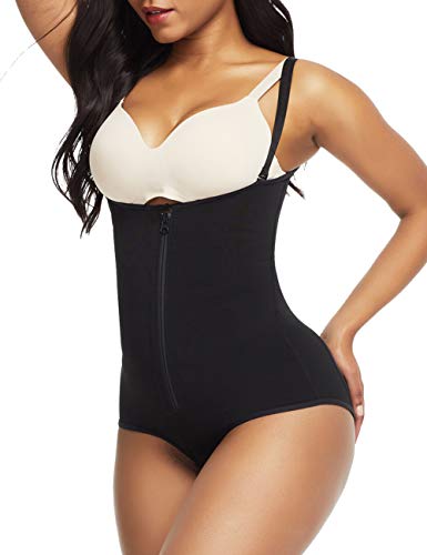 Women Waist Trainer Shapewear Zipper & Hook Body Shaper Shorts High Waist Butt Lifter Comfort Thigh Slimmer Black Medium