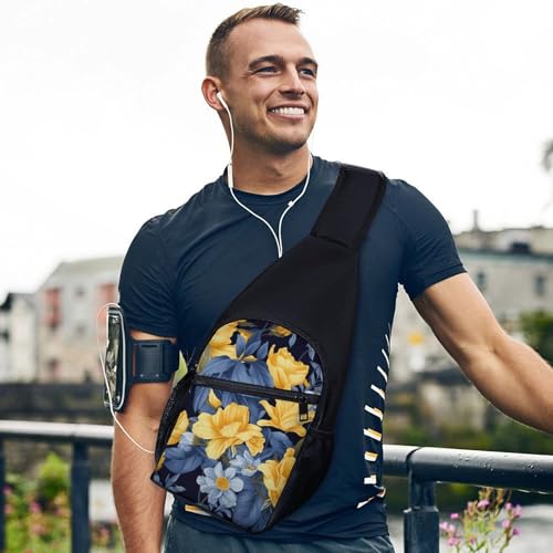 Mochila bandolera liviana floral azul y amarilla miniatura 3