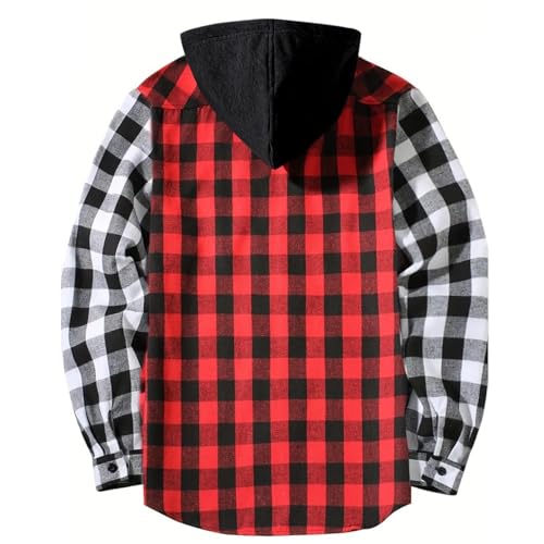 Mens Long Sleeve Button Down Plaid Hoodies Shirts Casual 2 in 1 Clothes Regular Fit Vintage Soft Tops Apparel2