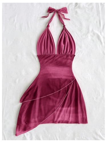 Image of BEAUDRM Women's Summer Mini Dress Halter Backless Vacation Beach Sundresses | Boho Dress, Floral Dress for Women, Vacation Beach Outfits, Going Out Dress, Brunch Outfits