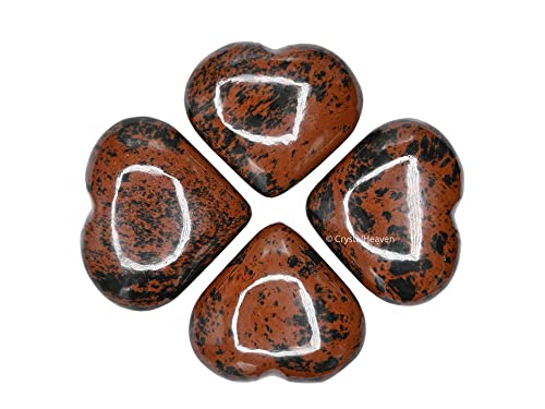 Image of Certified Mahogany Obsidian Crystal Heart Palm Pebbles Stones for Anxiety Stress Relief Massage - AAA Grade Original Healing Gemstone Agate Heart Palm Stone for Yoga Meditation Spiritual