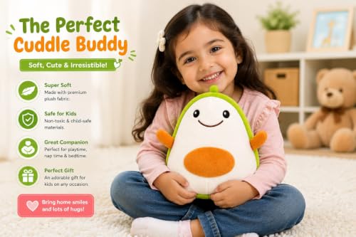 Image of Avocado Plush Soft Toy Cute & Soft Stuffed Fruit Toys for Kids, Girls, Boys | Kawaii Cuddly Toy Pillow | Birthday Gift, Home Decor, Baby Sleeping Toy 25CM