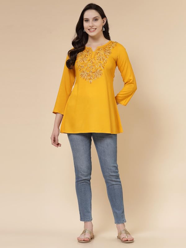 Image of QAZMI Women's Fiza Kashmiri A-Line Short Kurti