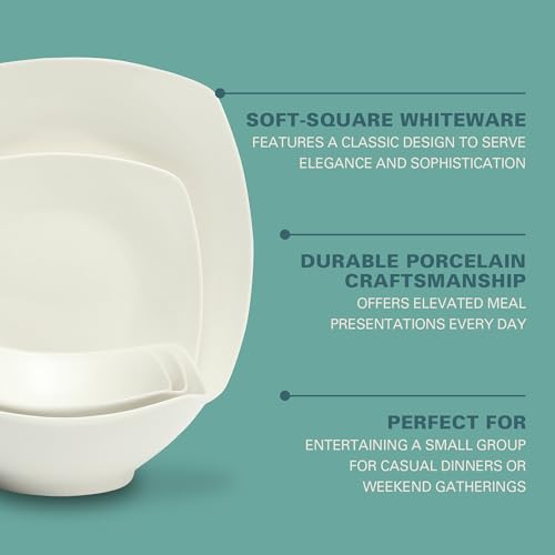 Gibson Home Brentwood 40-Piece Dinnerware Set – Square White Porcelain Plates and Bowls, Service for 8, Dishwasher & Microwave Safe, Modern Everyday Dinner Set with Cereal, Dessert, and Entrée Bowls by Gibson Home - Image 3