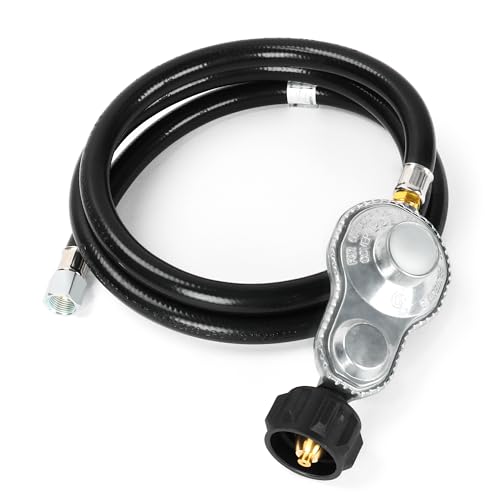 GENMAX GMLPGK Two Stage Propane Regulator with 5ft Hose,Dual Stage Propane Hose with QCC1/Type...