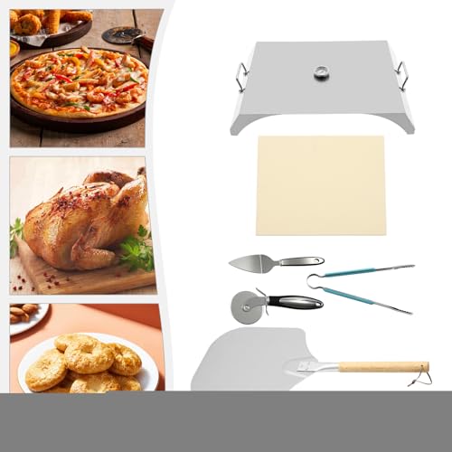 CILDON Pizza Oven Outdoor for Grill, 21.65 x 15.04 x 3.54 in Pizza Oven Kit, W/Removable Baking Stone, Pizza Peel, Thermometer, Handles, Pizza Cutter Wheel, BBQ Tong can Baking 12-In Pizzas