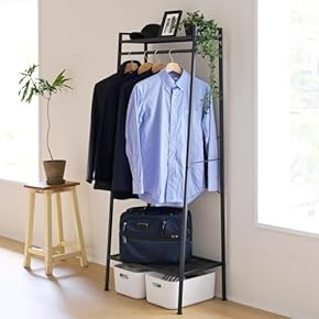 大容量 コートハンガー 簡易ハンガー 収納ラック ブラック 棚付き 4288