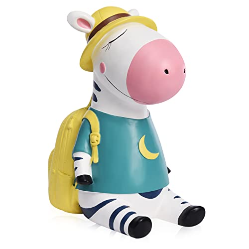 Quoowiit Cute Piggy Bank for Boys, Resin Coin Bank for Kids, Zebra Blue Money Bank Savings Bank Money Jar, Baby Girl Piggy Bank Children Gift for Birthday (9.25 Inch)