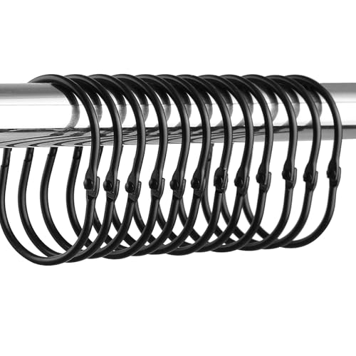 Litinliv 25 Pcs Anillos Cortina Ducha,Anillas Colgantes de Cortina de Ducha de Metal Inoxidable, Anillas Cortina Ducha de Metal, Anillos de Metal para Barra de Ducha, Baños, Ventanas (Negro)