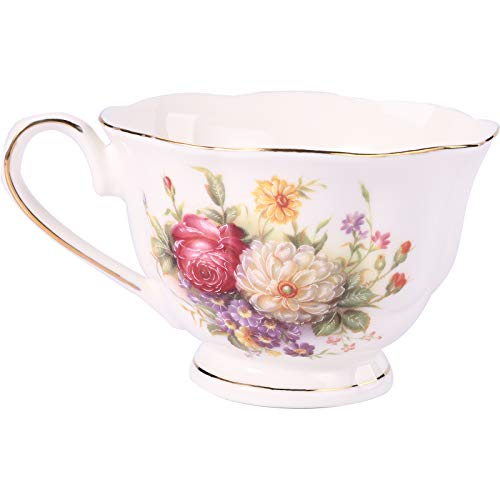 14 Piece European Ceramic Tea Set Coffee Set Porcelain Tea Setwith Metal Holder,Flower Tea Set Red Rose Painting,160Ml/Cup,460Ml/Pot (Red) #TOP4