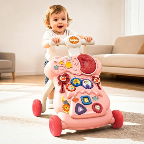 Image of Baybee Lilo Baby Walker for Kids, Baby Push Walker with Music, Rotating Gears & Grip Handle | Activity Kids Walker for Baby Toddlers | Walkers for 0 to 2 Years Boy Girl (Pink)