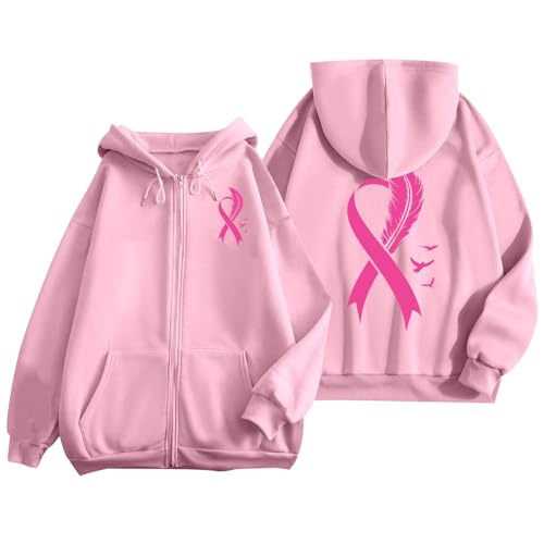 Sweat rose cancer du sein à capuche zippé pour femme idée cadeau idéal