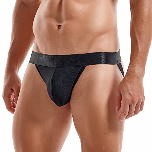 Freenfond Men's Jock Strap, Wide Band Male Underwear Jockstrap Athletic Supporter For Gym Vasectomy Rugby Marathon Training (As1, Alpha, X_L, Regular, Regular, Black) #TOP2