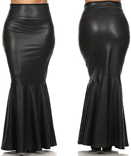 917 - Plus Size Faux Leather Pleated High Waist Maxi Mermaid Skirt