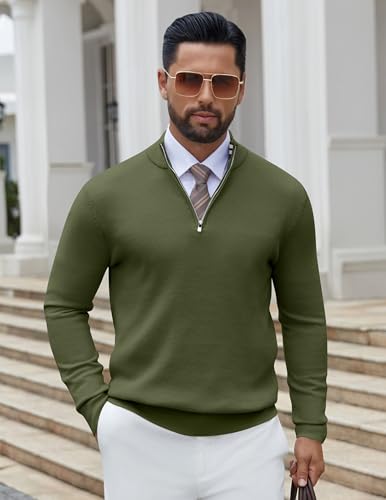 COOFANDY Quarter Zip Pullover Men Slim Fit Stretchy Ribbed 1/4 Zip Sweaters Business Casual Sweater3