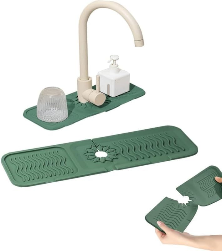 2024 New Faucet Mat for Kitchen Sink,Sink Protectors Kitchen Sink Splash Guard Silicone Draining Mat Fast Drying Stone Sink Tray,Sink Faucet Mat Splash Guard for Kitchen Bathroom(green,small)