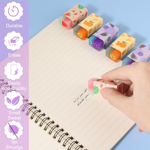 Abeillo 12Pcs Cute Erasers for Kids Fun Fruit Shaped Erasers Scented Pencil Rubber Eraser Classroom Students Reward School Supplies Prize Gifts Party Favors - Image 4