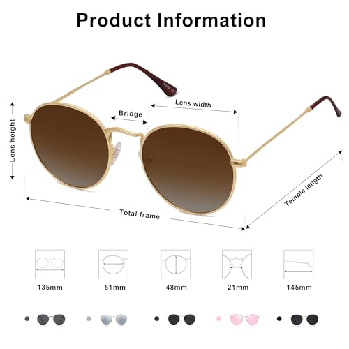 Image of SOJOS Small Round Polarized Sunglasses for Women Men Classic Vintage Shades | Lightweight Stainless Steel Frame UV400 Sun Protection Adjustable Nose Pads SJ1014