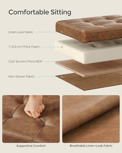 Image of SONGMICS Small Folding Storage Ottoman, Foot Rest Stool, Cube Footrest, Synthetic Leather, 12.2 x 16.1 x 12.2 Inches, 286 lb Capacity, for Living Room, Bedroom, Dorm, Coffee Brown ULSF100K01