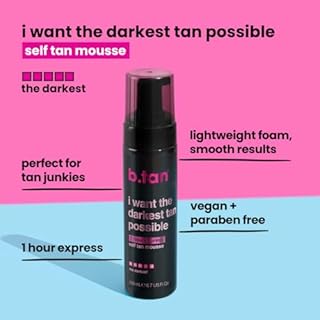 b.tan Ultra Dark Self Tanner Mousse | I Want The Darkest Tan Possible - Fast, 1 Hour Express Sunless Tanning Foam, Golden Bronzing Glow, Face & Body, No Fake Tan Smell, Vegan, Cruelty Free, 6.7 Fl Oz