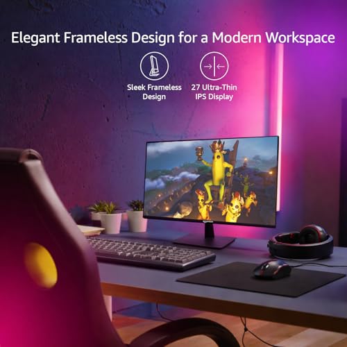 Image of Amazon Basics 27 inch (68.58 cm) Full HD IPS Monitor | 1920 x 1080 Pixels | 120Hz Refresh | Frameless Design | Flicker-Free | Anti-Glare | Tilt /Swivel /Pivot Adjustment | VESA Mount | LED Backlight (Black)