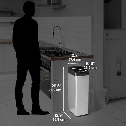 Image of iTouchless 14 Gallon Slide Open Lid Kitchen Trash Can with, Motion Sensor Stainless Steel Rectangular Trashcan for Home Office Work Bedroom Living Room Garage Large Capacity Slim Wastebasket, Silver