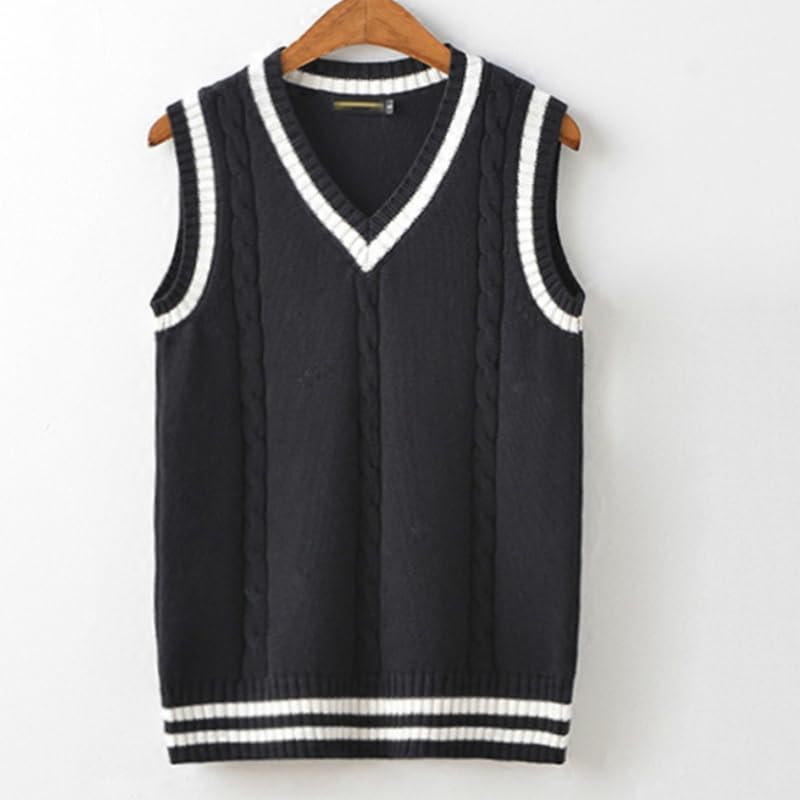 Chaleco de punto para hombre con rayas retro estilo preppy suelto e informal 5