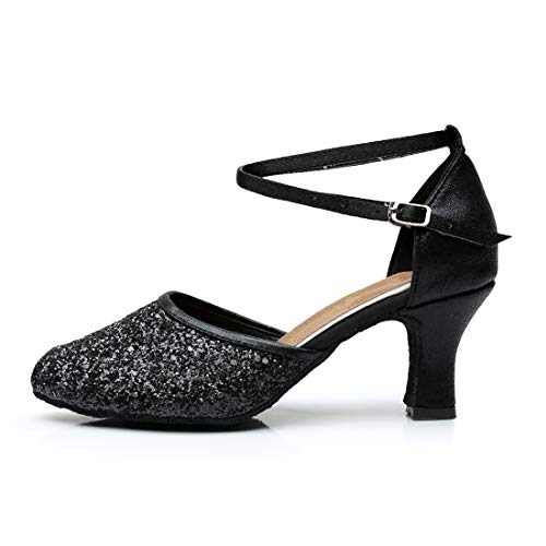 Icker Womens Latin Dance Shoes Heeled Ballroom Salsa Tango Party Sequin Dance Shoes Black 7 #TOP2