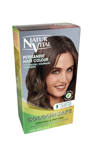 NaturVital Coloursafe Tinte Permanente Tono 5 Castaño Claro | Máxima Cobertura de Canas | Sin Amoníaco- 150 ml